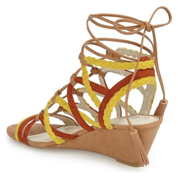 BCBGeneration Vanda Wedge Lace Up Strappy Sandals Yellow NWOT Size 9.5 - Picture 2 of 6